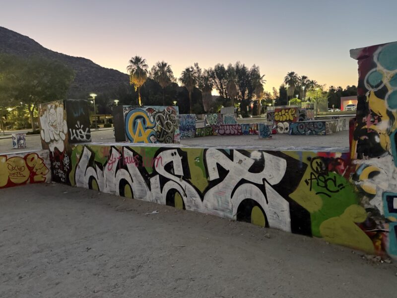 Wildstyle graffiti piece by MARS on jersey barrier wall, Museum Way, Palm Springs, 2026