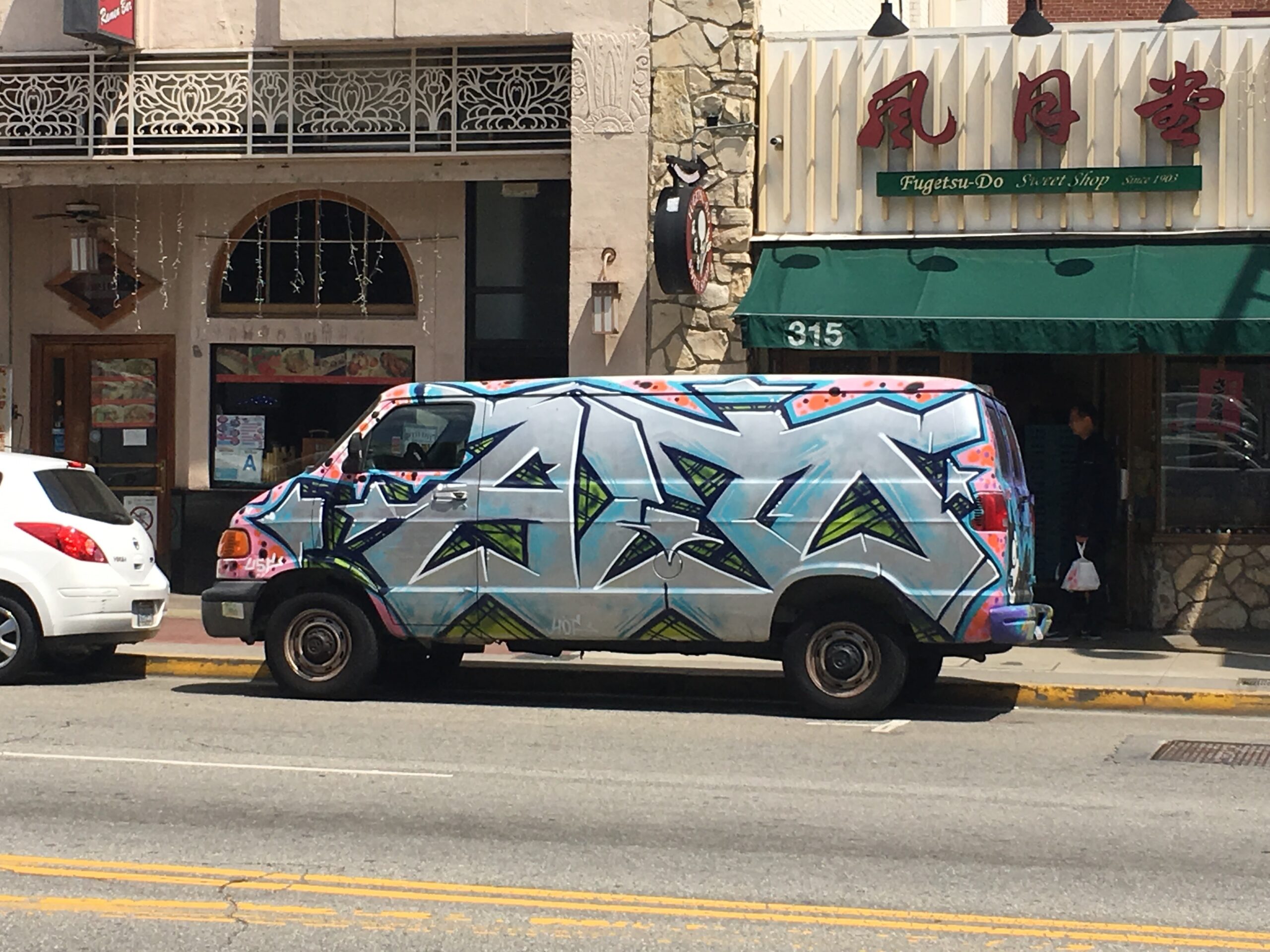 Wildstyle graffiti burner by APES on cargo van, East 1st Street, Los Angeles, 2016