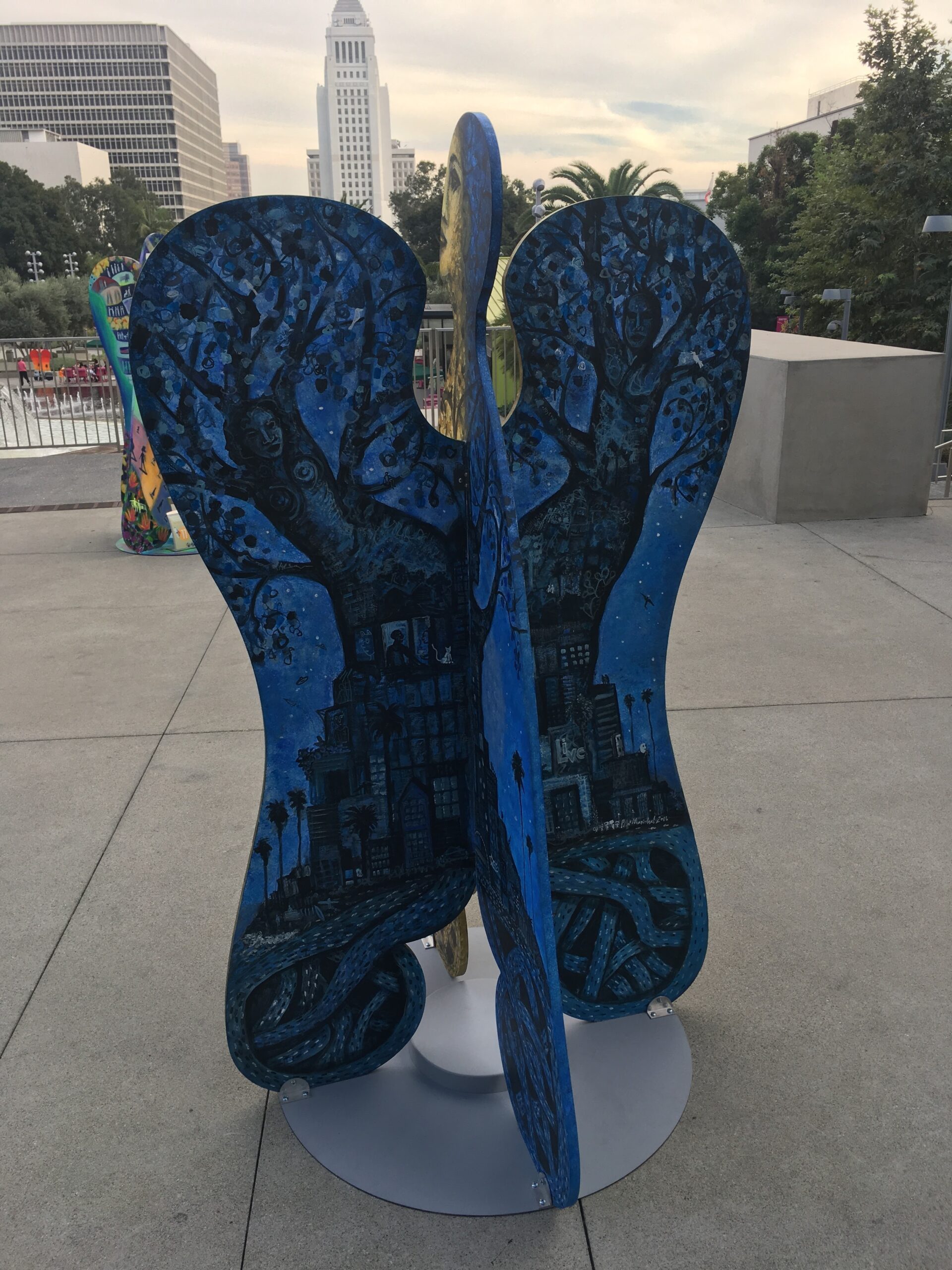 Butterfly sculpture public art mural on North Grand Avenue, Downtown Los Angeles, 2016