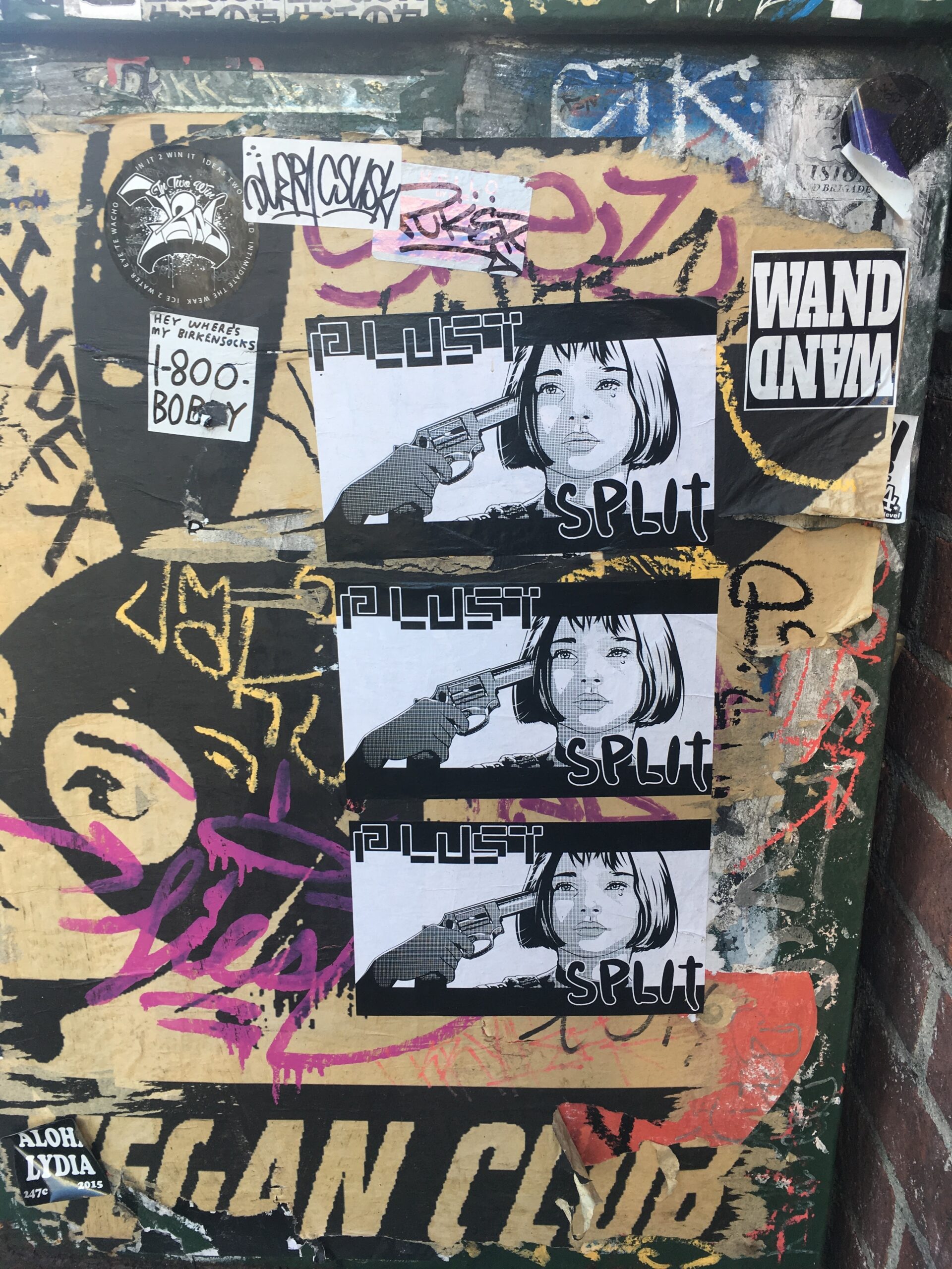 PLUST wheatpaste paste-up posters on Traction Avenue, Los Angeles, 2016